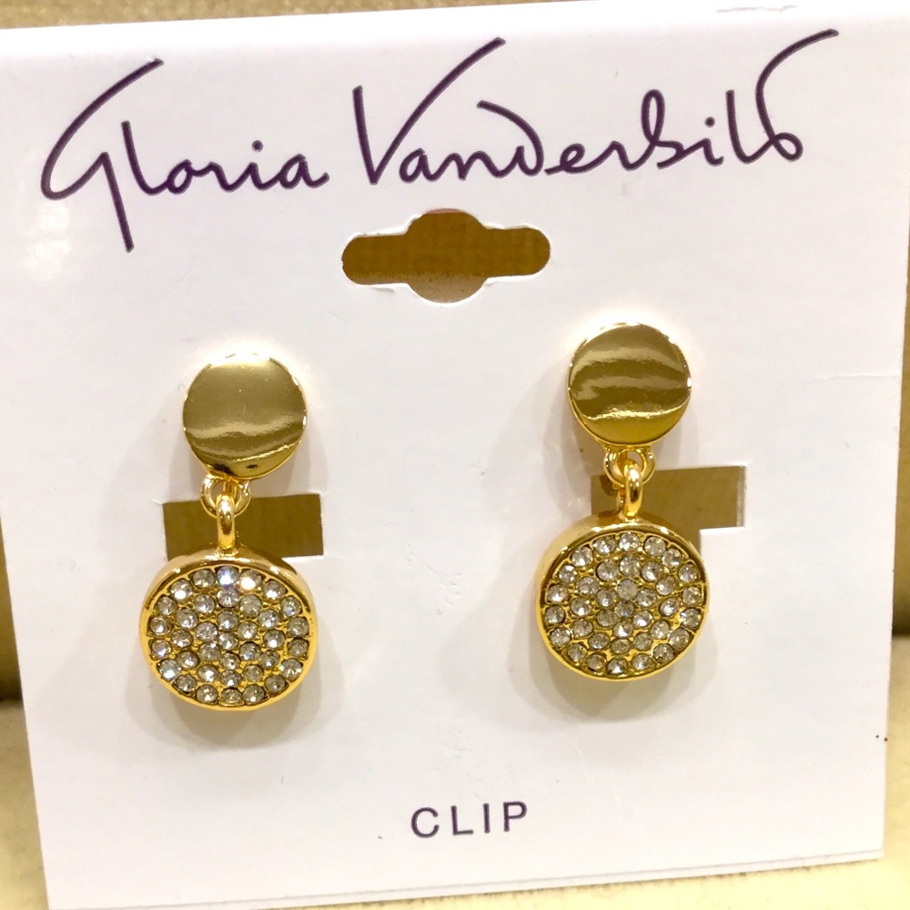 Gloria Vanderbilt gold diamond earrings, clip ons